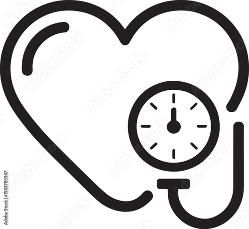 blood pressure gauge with love shape silhouette line art design illustration premium quality