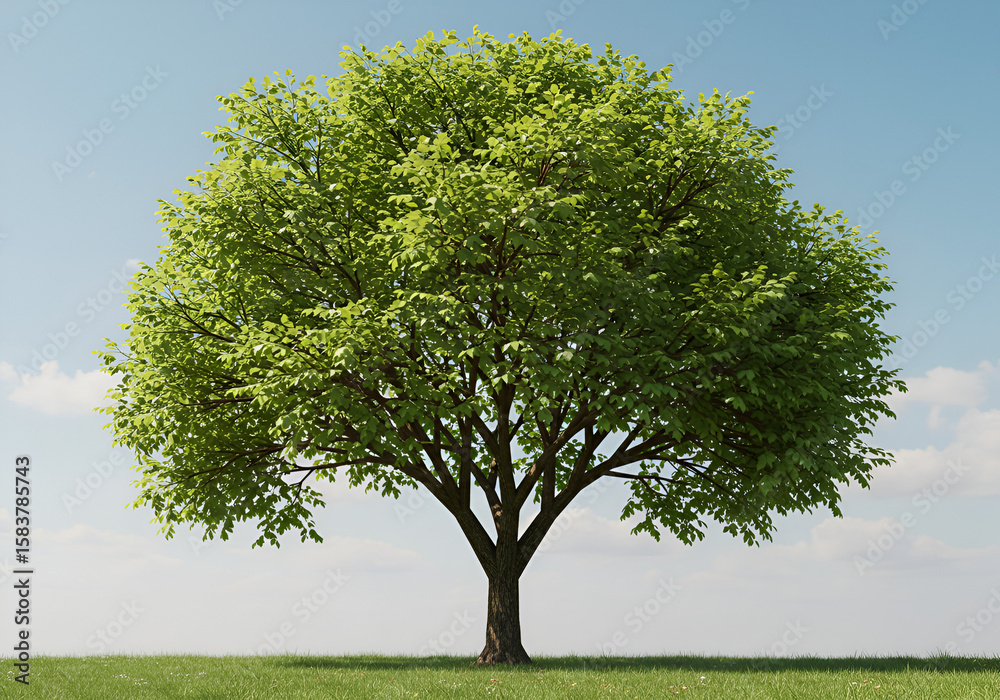 Fototapeta premium Summer tree with full green canopy in bright sunlight