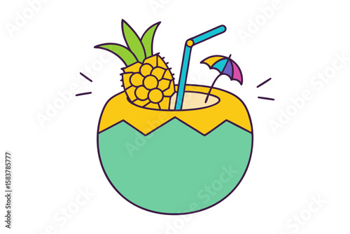 Island Style Cocktail Vector with Coconut Drink and Palm Touch