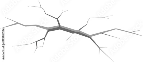 A realistic illustration of a deep crack spreading across a surface isolated on transparent background