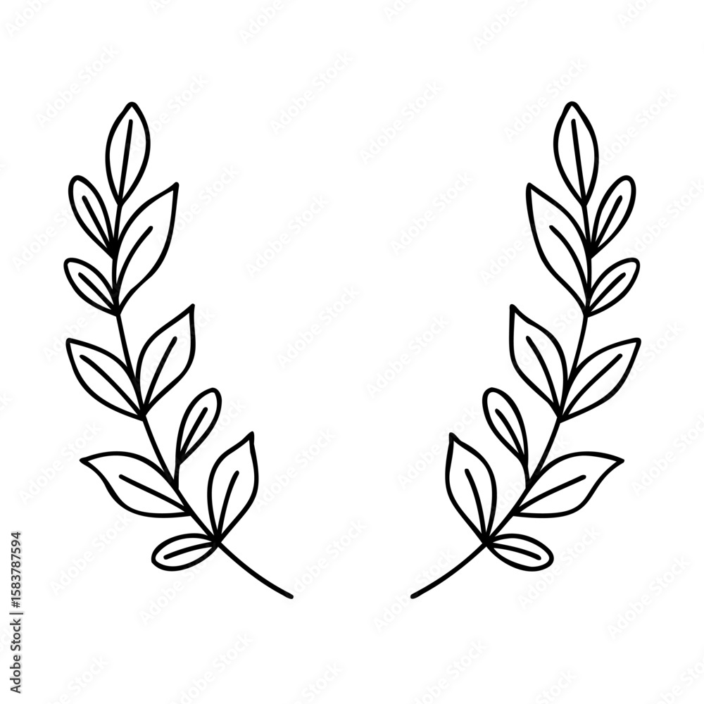 Naklejka premium Two symmetrical leaf branches with leaves on simple foliage plant