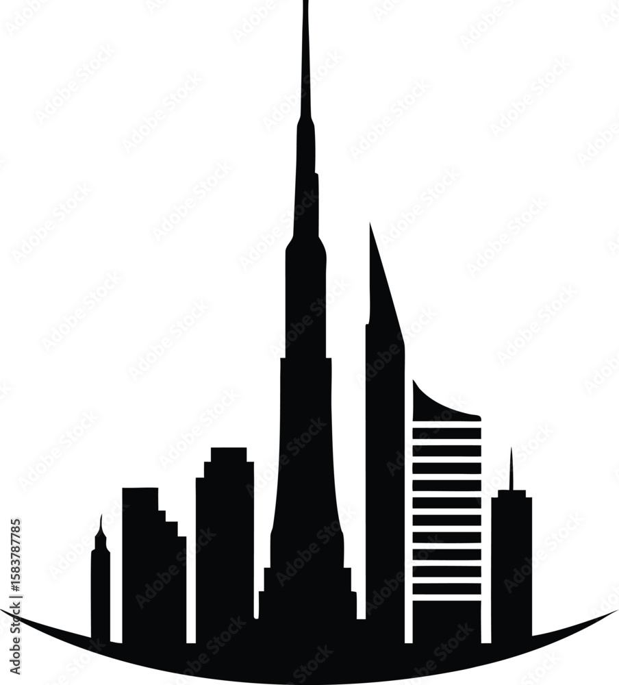 Obraz premium Black Silhouette Dubai Skyline Cityscape Tall Buildings Architecture Landmark vector