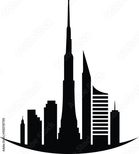 Black Silhouette Dubai Skyline Cityscape Tall Buildings Architecture Landmark vector