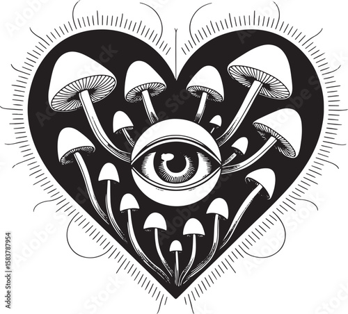 heart with orbit ring wrapped silhouette line art design illustration premium quality