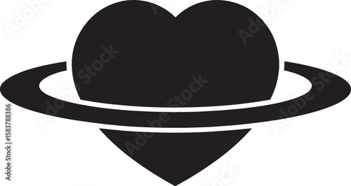 heart with orbit ring wrapped silhouette line art design illustration premium quality
