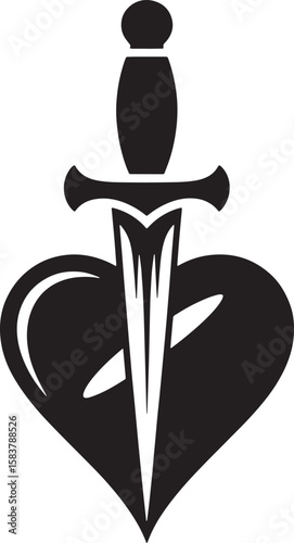 heart with symmetrical dagger silhouette line art design illustration premium quality