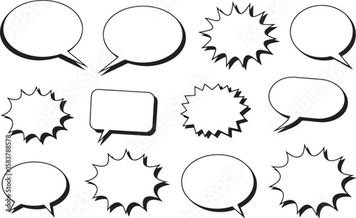 Black and White Comic Speech Bubbles Vector Illustration