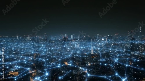 Wallpaper Mural Night cityscape with interconnected network Torontodigital.ca