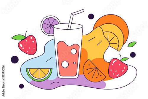 Delicious Iced Fruit Punch with Strawberries and Oranges Vector