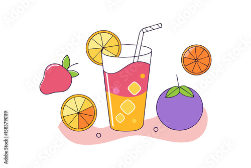 Refreshing Fruit Punch Drink with Ice and Berries Vector