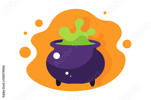 Halloween Witch Cauldron with Bubbles and Magic Vector
