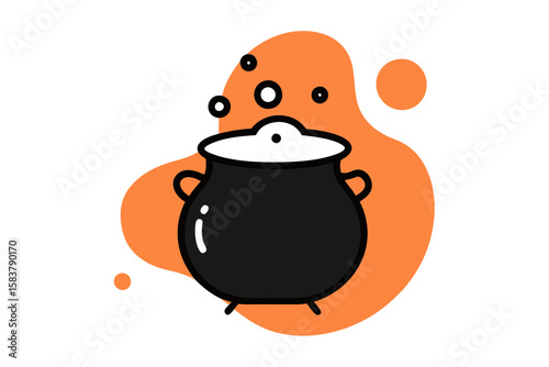 Boiling Potion in Halloween Cauldron Vector Illustration
