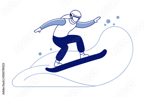 Snowboarder Mid Air Trick with Snow Spray Line Drawing Vector