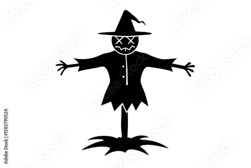 Halloween Scarecrow Silhouette Vector Icon Spooky Drawing for October