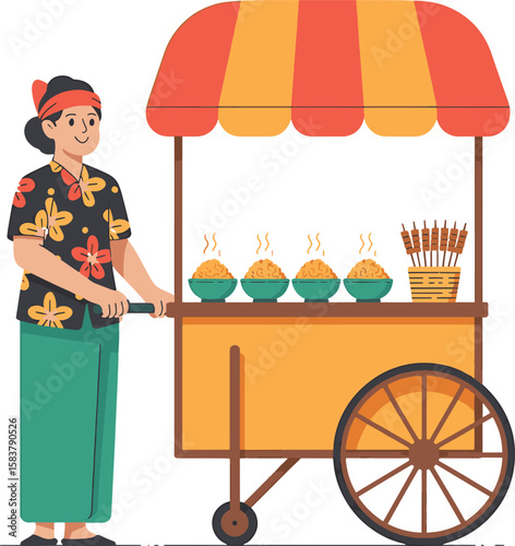 street food seller with pushcart illustration premium quality