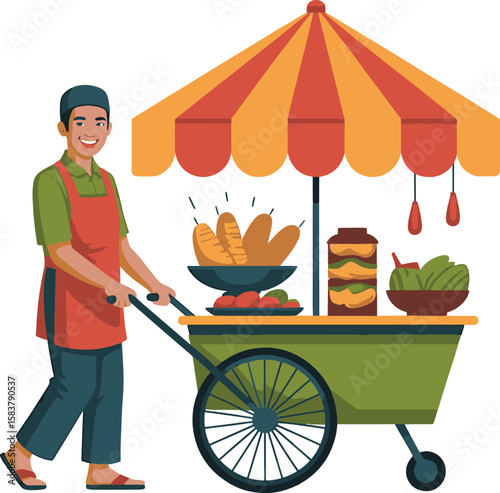 street food seller with pushcart illustration premium quality