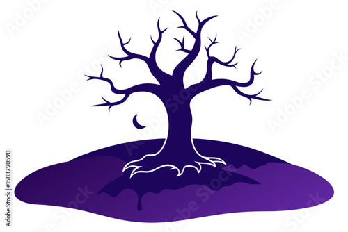Scary Halloween Tree Silhouette Vector Illustration Spooky Forest Scene