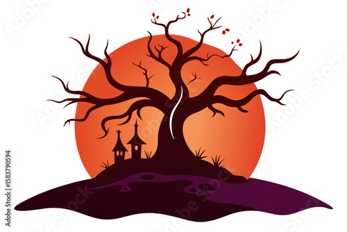 Vector Art of Haunted Tree Silhouette for Halloween Design