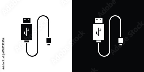 Phone cable icon black and white. Simple glyph icons.