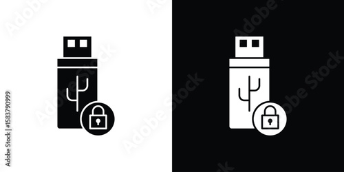 Pendrive security icon black and white. Simple glyph icons.