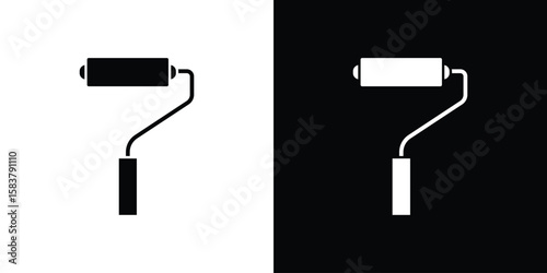 Paint roller icon black and white. Simple glyph icons.