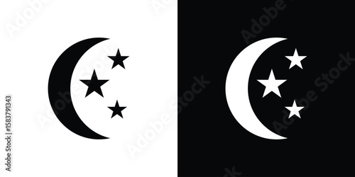 Moon and star icon black and white. Simple glyph icons.