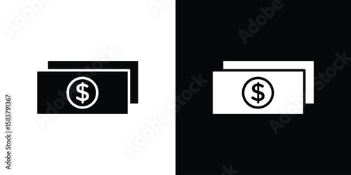 Money icon black and white. Simple glyph icons.
