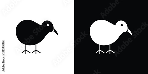 Kiwi bird icon black and white. Simple glyph icons.