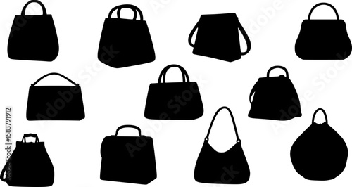 collection of different style bags, minimalist, vector graphics