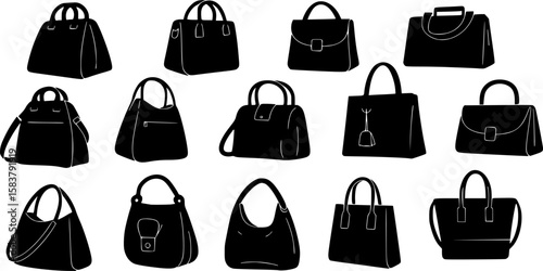 collection of different style bags, minimalist, vector graphics