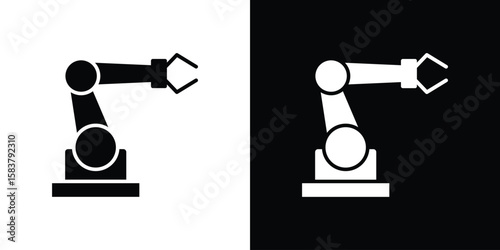 Industrial robot icon black and white. Simple glyph icons.