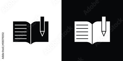 Homework icon black and white. Simple glyph icons.