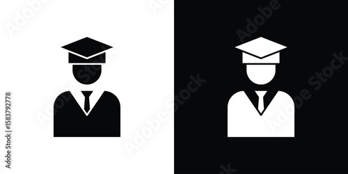 Graduated icon black and white. Simple glyph icons.