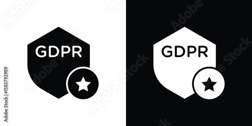 GDPR shield icon black and white. Simple glyph icons.
