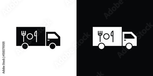 Food truck icon black and white. Simple glyph icons.