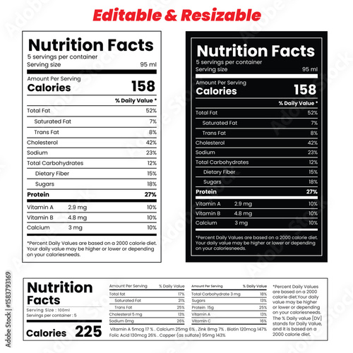 Nutrition facts,Supplement facts and vitamin facts template,nutrition label