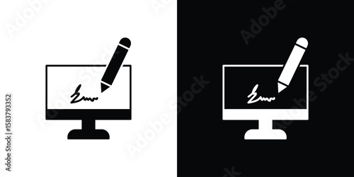 Electronic signature icon black and white. Simple glyph icons.