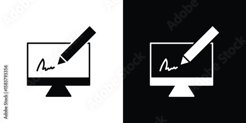 Electronic signature icon black and white. Simple glyph icons.