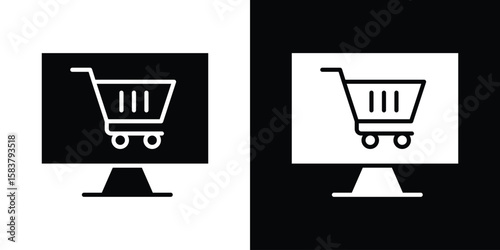E commerce platform icon black and white. Simple glyph icons.