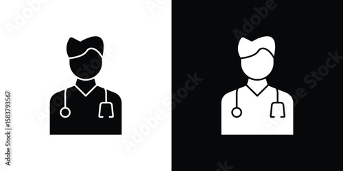 Doctor icon black and white. Simple glyph icons.