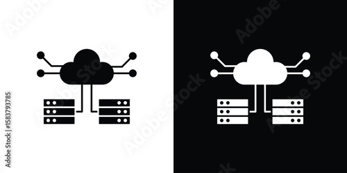 Data center icon black and white. Simple glyph icons.