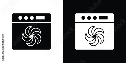 Convection turbofan stove icon black and white. Simple glyph icons.