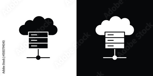 Cloud server icon black and white. Simple glyph icons.