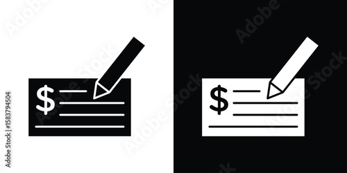 Cheque icon black and white. Simple glyph icons.