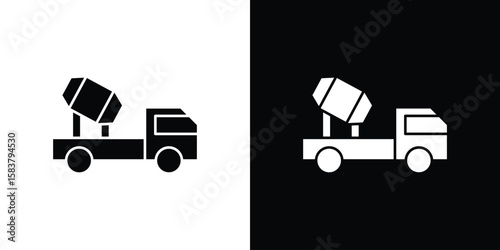 Cement truck icon black and white. Simple glyph icons.