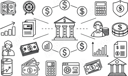  set of business and finance icon in black and white color