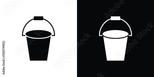Bucket icon black and white. Simple glyph icons.