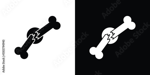 Broken bone icon black and white. Simple glyph icons.