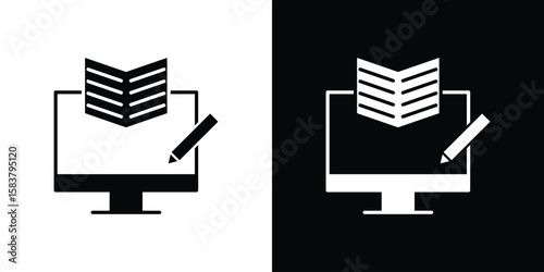 Blended learning icon black and white. Simple glyph icons.