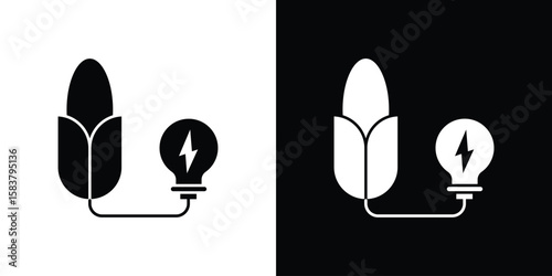 Biomass energy icon black and white. Simple glyph icons.